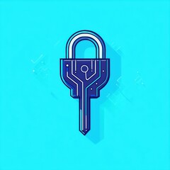 Poster - A blue digital lock key symbolizing cybersecurity and technology innovation.