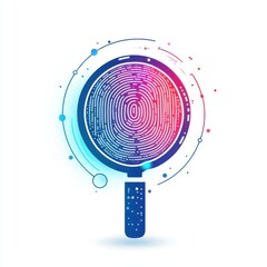 Poster - A vibrant, stylized magnifying glass revealing a colorful fingerprint pattern, symbolizing investigation and identity.