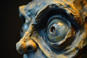Poster - A detailed view of a sculpture depicting a human face, often used in editorial or commercial contexts