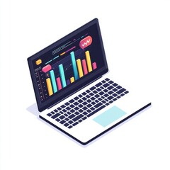 Poster - Stylized laptop showing colorful charts and graphs, ideal for business analysis and data visualization.