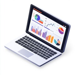 Poster - A modern laptop displaying colorful graphs and charts for data analysis.
