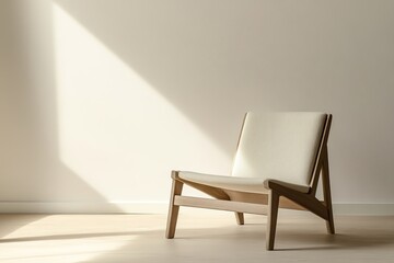 Poster - minimalist scandinavian chair with clean lines and neutral tones placed in simple empty space with copy space