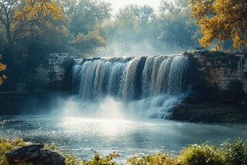 Poster - A large waterfall with water flowing down its face