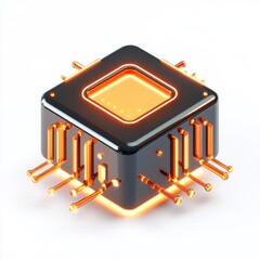 Poster - Futuristic chip design glowing with vibrant orange accents against a clean white background.
