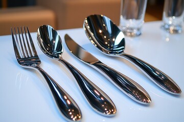 Poster - A set of silverware arranged neatly on a white table
