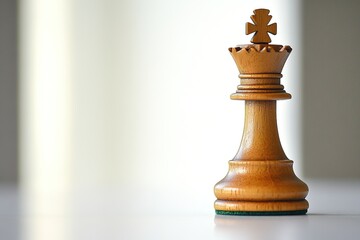 Poster - close-up of wooden chess piece on white surface king piece prominently displayed