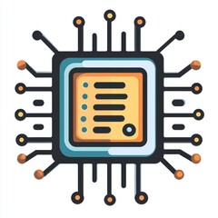 Fototapete - Abstract illustration of a microchip design with colorful connections and circuitry patterns.