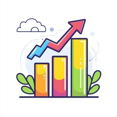 Poster - Colorful bar graph with an upward trend arrow, representing growth and success in a vibrant, modern style.