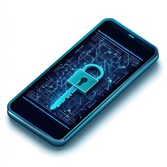 Poster - A futuristic smartphone displaying a digital lock symbol, symbolizing cybersecurity and data protection.