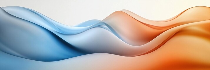 Aufkleber - Captivating abstract glossy waves in blue and orange shades flowing seamlessly across a minimalist backdrop. Generative AI