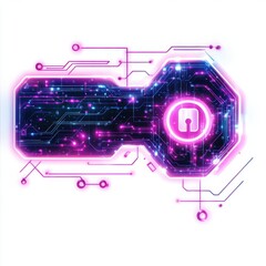 Fototapete - Futuristic digital lock with neon circuit patterns, symbolizing security and technology.