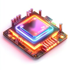 Aufkleber - A glowing and futuristic computer motherboard featuring vibrant neon colors, showcasing advanced technology design.