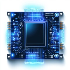 Aufkleber - A vibrant blue circuit board featuring intricate patterns and glowing lights, symbolizing advanced technology.