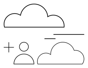 Poster - cloud icon, user profile, plus sign, and horizontal lines. ideal for cloud storage, user management,