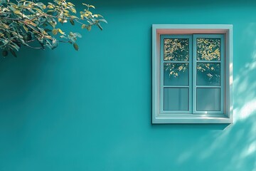 Poster - minimalistic real estate photo featuring property on solid color background offering space for copy