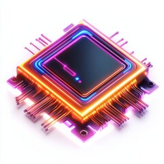 Poster - Futuristic microchip design with vibrant neon lights, showcasing advanced technology and innovation.