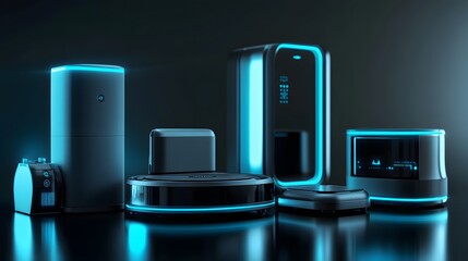 Poster - Futuristic Smart Home Appliances With Blue Lighting