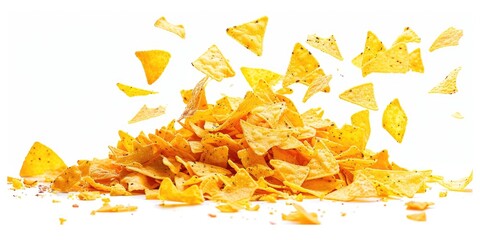 Wall Mural - pile of yellow chips with a lot of pieces scattered around. the chips are in different shapes and si