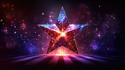 colorful glowing star with sparkling lights on striped stage happy 4th of july, independence day usa