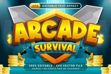 Poster - arcade survival 3d text effect with swords shield and gold treasure