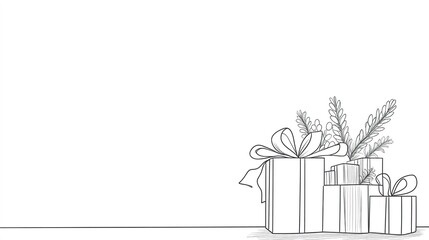 Poster - elegant line drawing of housewarming gift with lots of empty space around it perfect for holiday cards or greeting