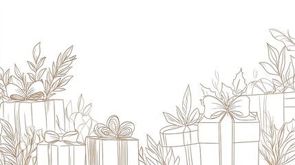 Poster - elegant line drawing of housewarming gift with lots of empty space around it perfect for holiday cards or greeting