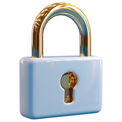 Wall Mural - Modern padlock with a blue and gold design on a transparent background, symbolizing security and elegance.
