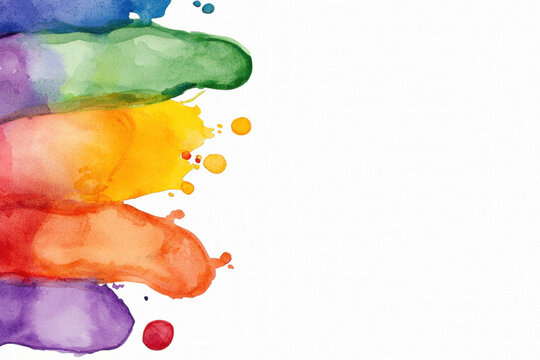 Vibrant watercolor splashes in rainbow colors on white background, perfect for creative designs