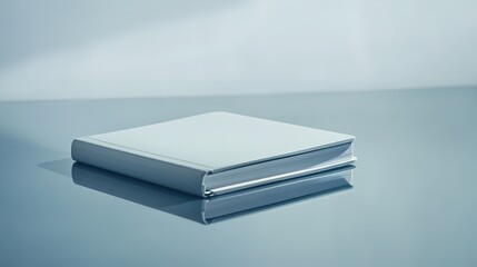 Poster - clean flat lay of password-protected notebook lying on smooth reflective surface under bright light