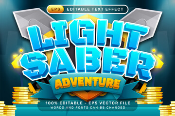 Poster - light saber adventure  3d text effect with swords shield and gold treasure