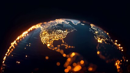 Wall Mural - network lights glowing on digital earth globe, abstract world rotation, tech data connectivity