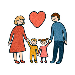 Vector Colorful Cartoon Illustration of Family Isolated on White Background