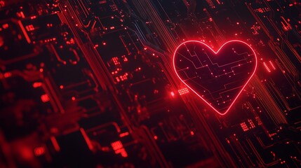 Aufkleber - Glowing red heart shape on circuit board symbolizing love in technology