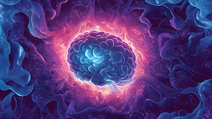 Poster - Abstract Brain Within Vibrant Cosmic Nebula