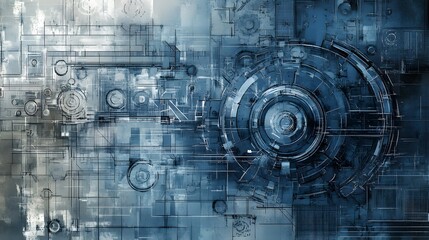Poster - Abstract Technological Blueprint Design in Shades of Blue