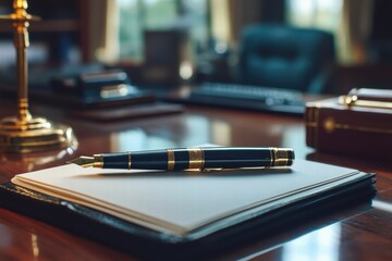 Aufkleber - Luxury fountain pen with elegant gold accents resting on a crisp sheet of paper in an upscale office environment. Generative AI