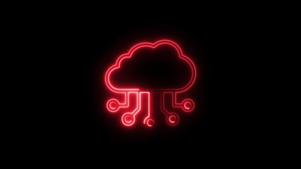Animation of cloud smart information network glowing line icon with hi-tech digital data connection system animation