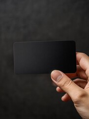 Poster - Holding a sleek black gift card with ample space for custom text or branding in minimalist setting. Generative AI