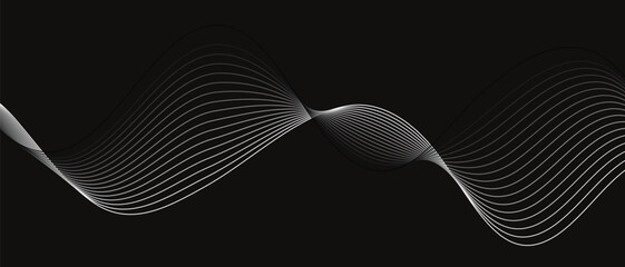 Poster - abstract simple black white blend wave line design on dark can be used background.
