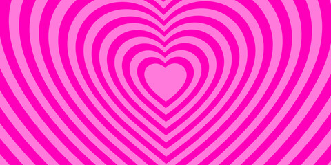 Fototapete - Monochrome horizontal background of heart shaped tunnel. Rainbow romantic pattern. Pink colors. Trendy vector illustration in style retro 60s, 70s.