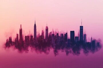Poster - A futuristic skyline silhouette dissolving into abstract color splashes