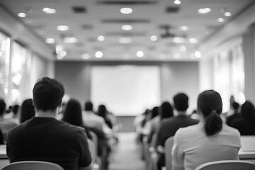 Wall Mural - Blurred Black and White Seminar Room Presentation