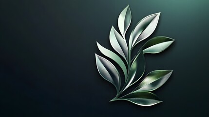 Poster - Elegant Silver Leaf Branch Design on Dark Background