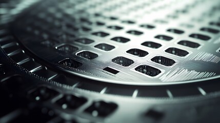 Poster - Closeup of a microchip wafer showing intricate details