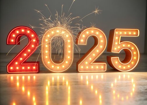 Red and gold 2025 abstract Happy New Year poster,
