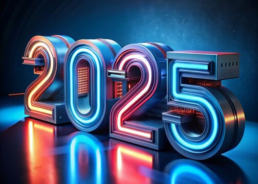 glowing sign with lights 2025 - Banner, Placard, Design Template, Logo Text Sign Isolated on White Background