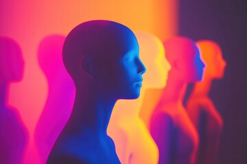 Poster - Colorful abstract faceless avatars in vibrant hues with space for text and design. Generative AI