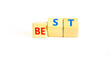 © Dzmitry - Motivational and inspirational be best symbol. Concept words Be best on beautiful wooden block. Beautiful white table white background. Business motivational be best concept. Copy space.