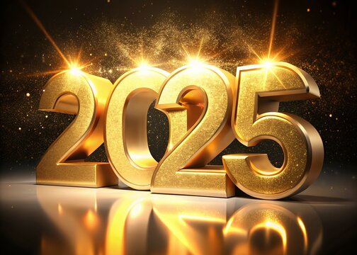 Golden 3D 2025 - Banner, Placard, Design Template, Logo Text Sign Isolated on White Background