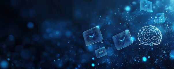 Poster - Digital communication concept with glowing brain and chat bubbles
